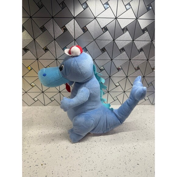 Rare Huga Tuga 2008 Blue Dinosaur Plush Wearing Hat Children Kawaii 12in - Picture 6 of 9